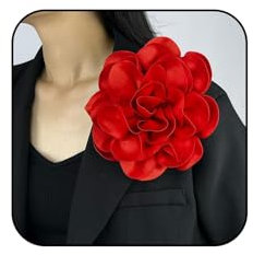 FDEETY Spille Donne Elegante Poliestere Velluto Vintage Fiore Camelia Spilla Grande7.8 pollici perfetta per Spose Occasioni Speciali Matrimoni e Cene Formali(Rosso)