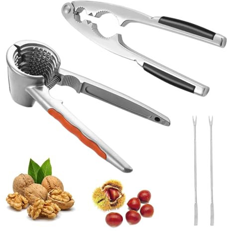 Ksvaye 4 er Set Nußknacker Zinklegierung Walnussknacker Rutschfestem Griff Haselnussknacker mit 2 Walnussnadeln Multifunktionaler Nussknacker für Walnüsse Nüssen Kastanien Hummercracker