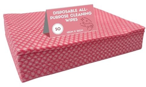 50pk All Purpose Cloths, J Cloths Style Disposable Cloths For Cleaning Bathroom Kitchen Surfaces & Window Wiping General Cleaning Cloths Lint Free Red