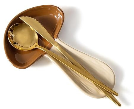 YumiPLUS Cute Mushroom Spoon Rest for Kitchen Counter-Ceramic Utensil Holder for Stove - Easy to Clean, Dishwasher Safe(Brown)
