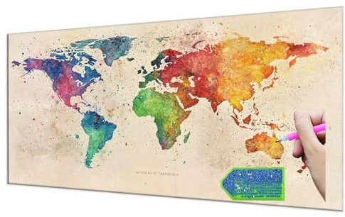 DIY Kit Pittura Diamante Mappa del mondo, 5D Diamond Painting Kit Completo per Adulti Strass Ricamo Punto Croce Arte e Artigianato Fai da Te, Decorazione per Casa e delle Pareti 100x200 cm A-1006