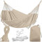 KRUMAD Hängematte Outdoor Boho-Stil 190x150 cm, Beige, 120 kg Belastbarkeit, Mit Fransen, Aufbewahrungstasche & 2 Seilen, Baumwolle-Polyester, Für Garten, Balkon, Terrasse, Outdoor & Indoor