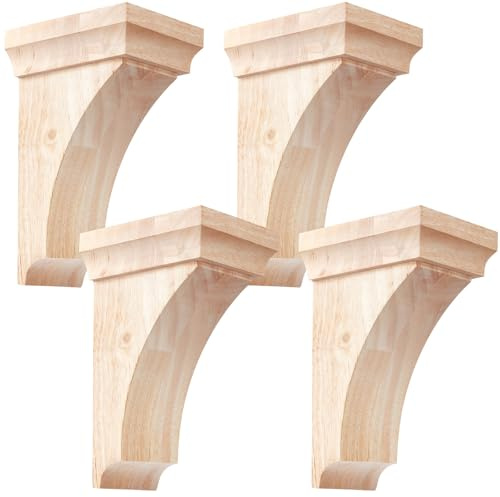 Vercraft 4 Pcs 3 1/2 w x 3 3/4 d x 6 h Traditional Wood Brackets Wood Corbels Unfinished Hardwood Bracket Solid Wooden Shelf Decorative Millwork Corbels for Home Shelf Cabinet Furniture Support