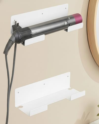 BANJEKT Dyson Fön Halterung, Fön Halterung Metall, Wandhalterung für Dyson Halterung Airwrap und Dyson Airstraight Halterung - Glätteisen Halterung für Badezimmer Bad Weiß