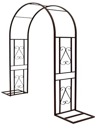 Arco da Giardino in Metallo,Nero Pergola con motivo,Arco Rose in tubo quadrato,Supporto per piante rampicanti e rose,Traliccio per decorativo esterni ingresso,prato,altezza: 230 cm(marrone,L 180 x H 2
