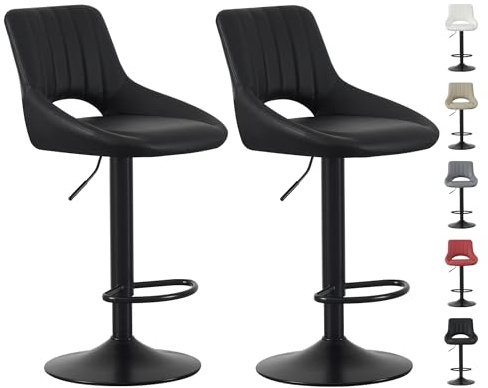 mcc direct Set of 2 Bar Stools, Height Adjustable Swivel Barstools, Counter Stools with Backrest, Faux Leather Seat, Footrest and Metal Base for Home, Kitchen and Restaurant (Black) - Stacey