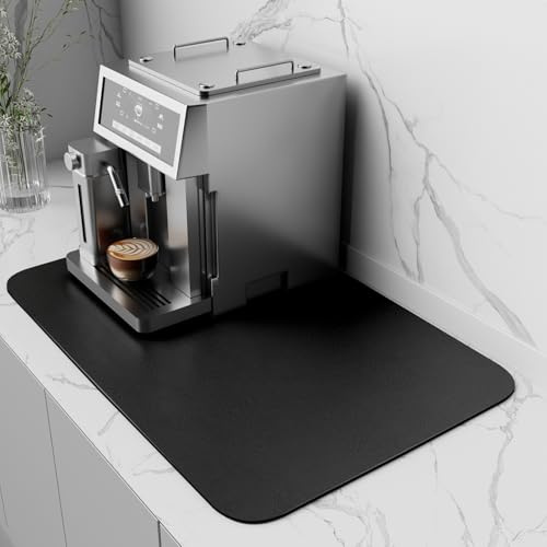 ZICRO Schnelltrocknend Saugfähige Unterlage für Kaffeemaschine,Abtropfmatte für Kaffeemaschinen, rutschfeste Abtropfmatte für Geschirr (Schwarz, 30x50cm)
