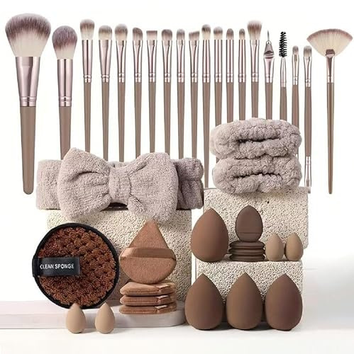 Lot de 40 pinceaux de maquillage professionnels et kit de soins de la peau, ensemble complet d'outils de maquillage avec éponges cosmétiques, sac de rangement, bande de fond de teint, poudre
