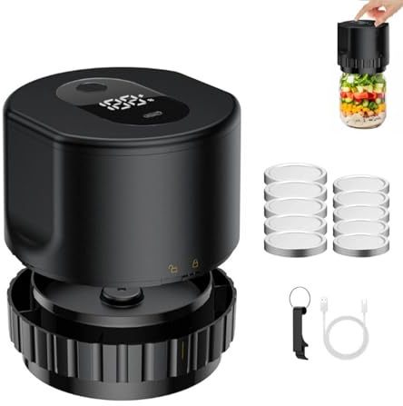Reiteag Eco Seal Pro Vakuumierer Für Alle Gläser, Eco Seal Pro Starterset, Verbessertes Vollautomatisches Modell, Lange Lebensdauer Für Die Lagerung (Schwarz3.0)