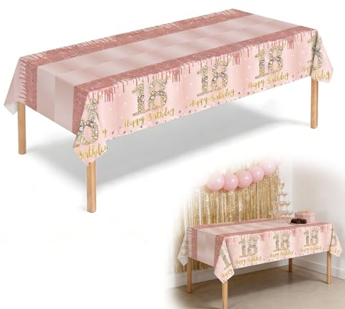 Tischläufer 18 Geburtstag Roségold,274x137cm,Happy 18th Birthday Tischdecke | zum 18. Geburtstag Mädchen Frauen,Deko 18. Geburtstag,Tisch Deko für Mädchen Jungen Party Dekoration