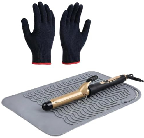 NiceNaiils 2PCS Guante Termico Peluqueria con 1 Alfombrilla de Silicona,Guantes Peinado con Calor,Guantes Planchar el Pelo,Guantes Profesionales a Prueba de Calor Para Herramientas de Cabello