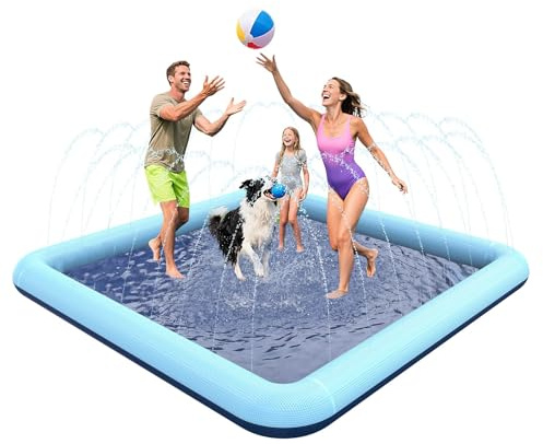 Lubolee Square Splash Pad for Kids & Dogs, Non-Slip Sprinkler Water Play Mat for Kids, Reinforced Edge Outdoor Paddling Water Garden Toys Games for Kids, Pets, Beach & Backyard Summer Fun (79 inches)