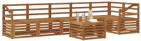 vidaXL Ecksofa Set 7 pcs Natur Massivholz Akazie, Moderne Garten-Sofagarnituren, robuste Loungemöbel, Akazienmodule für entspanntes Chillen im Freien