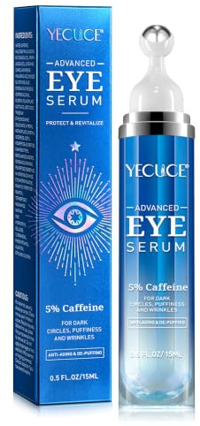 P-Beauty Augenserum mit 5% Koffein, Retinol, Hyaluronsäure & Niacinamid | Augencreme gegen Augenringe, Schwellungen, Falten & feine Linien – Anti Aging Augenpflege mit 360° Edelstahl-Roller