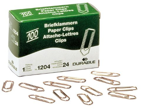 DURABLE 120424 Hunke & Jochheim Briefklammer, Metall, 26 mm, verkupfert, Schachtel mit 100 Stück
