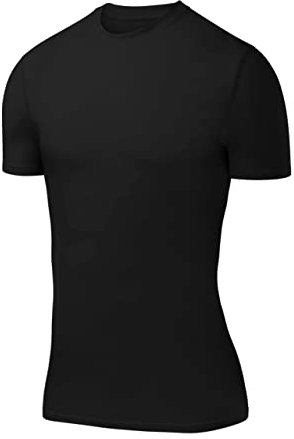PowerLayer Boys' Compression Baselayer Top Short Sleeve Under T-Shirt - Black, 10-12 Years (Boys Large)