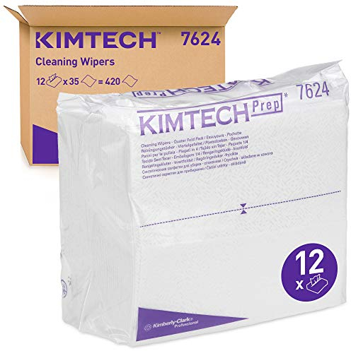 Kimtech Pure Reinigungstücher 7624 – 35 viertelgefaltete, weiße, 1-lagige Tücher pro Beutel (Packung enthält 12 Beutel)
