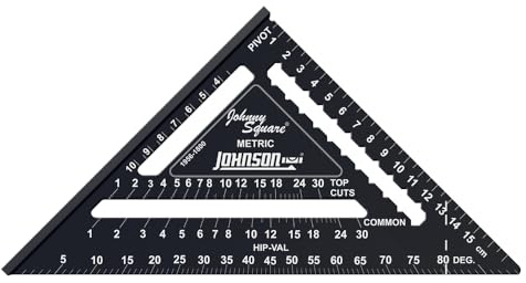 Johnson Level & Tool 1956-1800 Metric Johnny Square Professional Easy-Read Aluminum Rafter Square, 18cm, Black, 1 Square