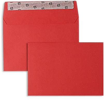 100 Stück, Farbige Briefumschläge, DIN C6, Haftklebung mit Abziehstreifen, Gerade Klappe, 130 g/qm Colorista, Ohne Fenster, Rot, Blanke Briefhüllen