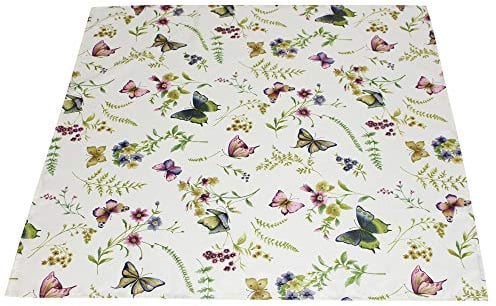 FRANK FLECHTWAREN Tischdecke, Mitteldecke Sommerwiese 80 x 80 cm 100% Polyester, Blumenmotiv und Schmetterlinge