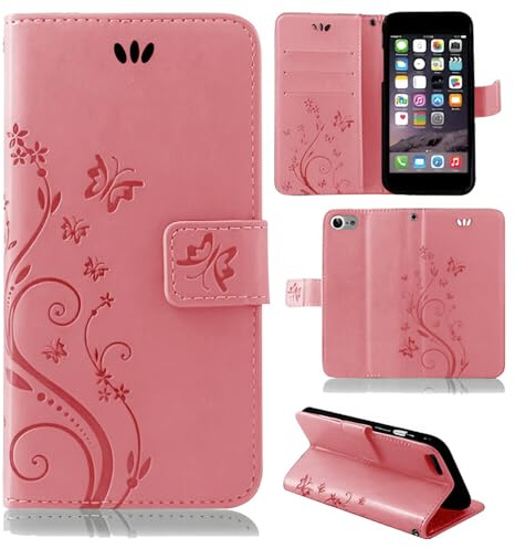 betterfon Hülle Kompatibel mit Apple iPhone 8 | Premium PU Leder Handyhülle Wallet Case für iPhone 8 | Schutzhülle Blumen Klapphülle Handyhülle | Rosa