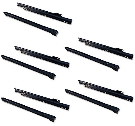 Emuca - Schubladenführungen mit Rollen und Teilauszug, Schwarz lackiert, 300 mm, 5 Stück