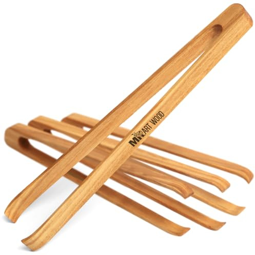 Mini Wooden Tongs for Charcuterie Board & Appetizers - Set of 4 | Small Serving Tongs for Buffet, Chips, Salad & Veggie Trays | 6-Inch Wooden Toaster Tongs for Toast, Pickles & Snacks