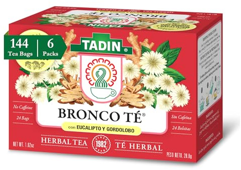 Tadin Bronco Herbal Tea, Caffeine Free, Decaf, 24 Tea Bags Per Box, Pack of 6