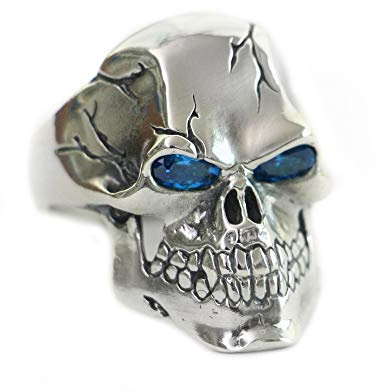 LINSION 925 Sterling Silver CZ Eyes Skull Ring Mens Biker Ring TA131 (Z+3)