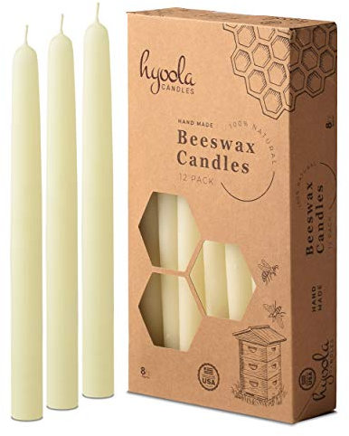 Hyoola Bienenwachskerzen, 12 Stück, handgefertigt, 100% reines Bienenwachs – hoch, dekorativ 20,3 cm weiß