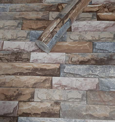 Visario Tapeten Folie 3000-S selbstklebend Bunte Ziegel Dekor 10 m x 45 cm Dekorfolie Möbelfolie Tapete 3056