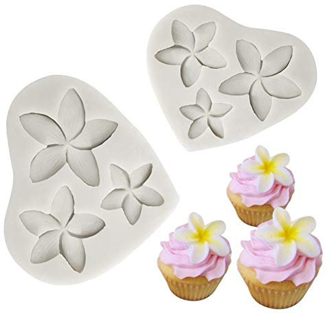 DUBENS 2Pcs Plumeria Blume Silikon Form für DIY Gelee Aufnahmen Desserts Handgemachte Eis Fondant Schokolade Cupcake Kuchen Topper Dekoration Seife Mould Süßigkeiten Ice Cube