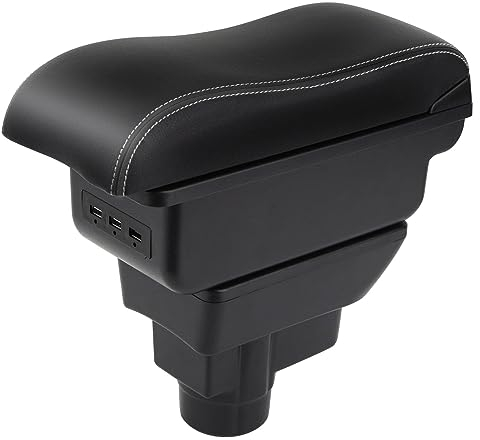 YJYWZH Auto Armlehnen für Opel Corsa D 2006-2014 Armlehne Doppelschicht Mittelkonsole Große Aufbewahrungsbox mit 3 USB-Ladeanschluss Schwarz
