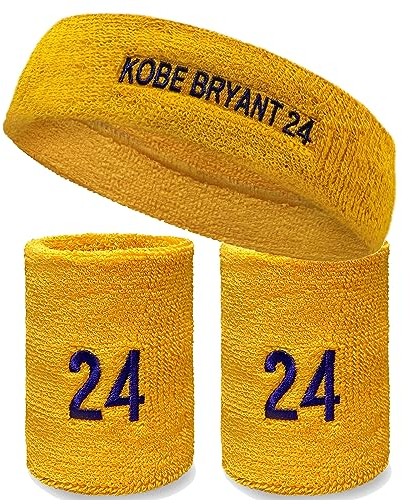COUVER Basketball-Stern, goldgelb, Standard-Stirnband, 10,2 cm, mit violettfarbenem Armband (wie LA Laker Purple) Nr. 24
