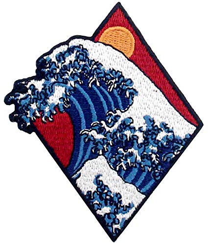 Aufnäher, bestickt, Design: Tsunami Große Welle, zum Aufbügeln oder Aufnähen