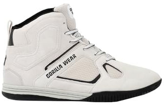 Gorilla Wear Bodybuilding Fitness Schuhe Troy High Tops - Weiß - Sport Freizeit Alltag Training Workout Schnürsenkel mit Logo Bequem Extra Starker Halt für Herren, 37