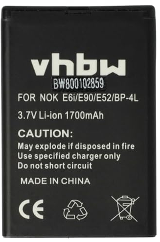 vhbw Akku kompatibel mit Nokia E90, E63, E52, E71x, 6760 Slide, Clipper, E61i, E55, E72, E71 Handy Smartphone Telefon (1700 mAh, 3,7 V, Li-Ion)