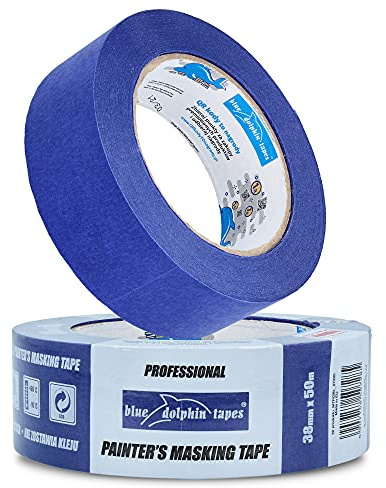 Blue Dolphin™ Profi Malerband 38 mm x 50 m Blau Kreppband Malerkrepp | Abdeckband Maler Klebeband Leicht Ablösbar Innen & Außen Malerabdeckband UV-Beständig Rückstandslos Entfernbar Ohne Lösungsmittel