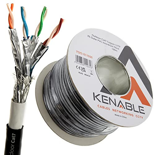 kenable 100m Direct Burial External CAT7 10GB/s 600MHz Outdoor COPPER Ethernet Network Cable Reel Double Jacket with Gel [100 metres] Weatherproof | Waterproof | UV Resistant | POE | Futureproof