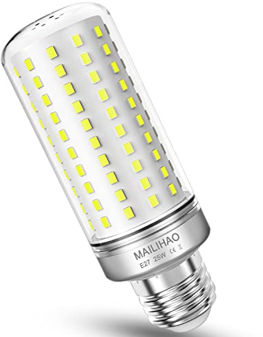 MAILIHAO 25W LED Mais Glühbirne,6000k Kaltweiß 2500 Lumen 200W Entspricht Glühbirnen Nicht dimmbar E27 Edison Schraube,1er-Pack