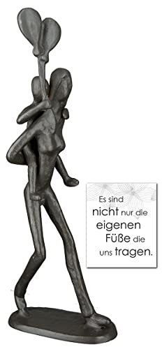 Gilde Eisen Design Skulptur Figur Statue Huckepack Frau Mutter mit Kind und Ballons Dekoobjekt - 23cm