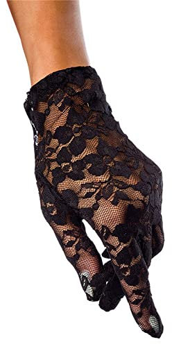 NC - Guantes de encaje floral vintage para mujer, guantes cortos de encaje, Negro, M