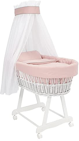 Amigos Stubenwagen weiß, Rosa mit Grauer Kante komplett