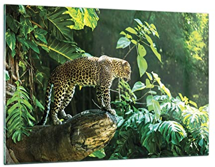 Wandbilder Dekoration Wohnzimmer Dschungel Leopard Panther Bilder auf Glas 120x80cm Glasbild Schlafzimmer Küche Deko Wand Kunstdruck Art Groß XXL Wanddeko Bild im Glas Modern Wall Decor GAA120x80-4502