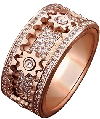 AMZCOM Modisch und luxuriös Spinning Ringe,Schleierkraut drehbarer Ring mit Volldiamant zahnrad, Paarring, drehbarer mechanischer Ring, Zeit kommt zum Drehen des Zahnrade