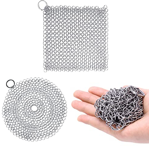 ZoeTekway Lot de 2 nettoyeurs en fonte pour four néerlandais, nettoyant pour anneaux en fonte, nettoyant pour acier inoxydable, kit de nettoyage pour barbecue pour poêles ou woks