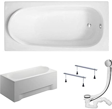 KOLMAN Badewanne MEDIUM Rechteck 190x80 mit AcrylSchürze, Ablaufgarnitur und Füßen Komplettset 4in1 Premium Original Acryl Wanne Siphon