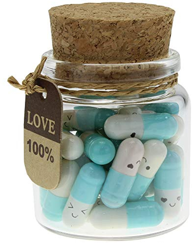 INFMETRY Cute Capsules in a Glass Bottle Lovely Pill Notes Valentines Day Gifts for Her Him Boyfriend Girlfriend Mom Birthday Anniversary Couples Gifts For Women Men (25pcs Light Blue)