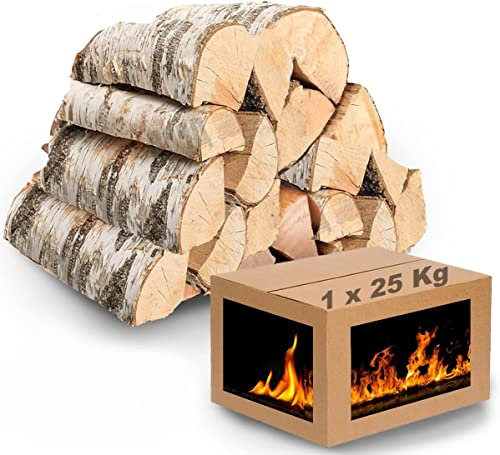 Brennholz für den Kamin Holzarten wählbar, 25 Kg Kammergetrocknetes Kaminholz Birke, Holzstück 25-33 cm