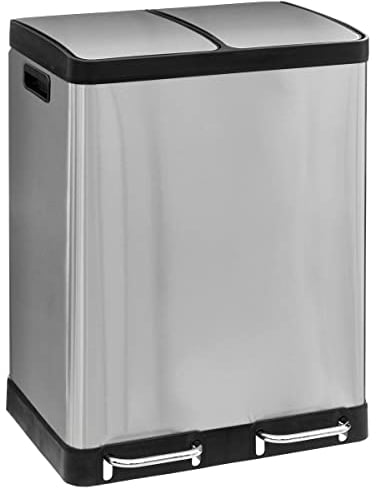 Five - Poubelle de Tri sélectif en Inox 2 bacs de 30 Litres ouverture à pédale